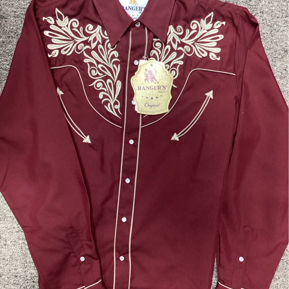 Rangers Fitted Men’s Western Shirt, BURGANDY